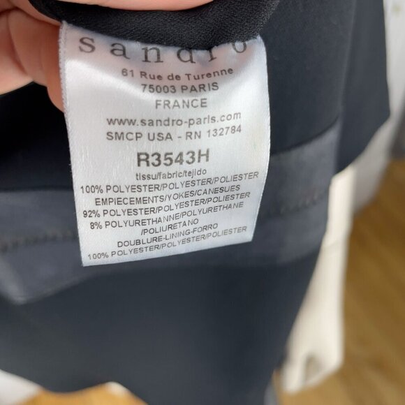 SANDRO‎ Sheat Faux-Leather Stripes Two-tone Black Office Dress Sz US 4 Small - Picture 5 of 7